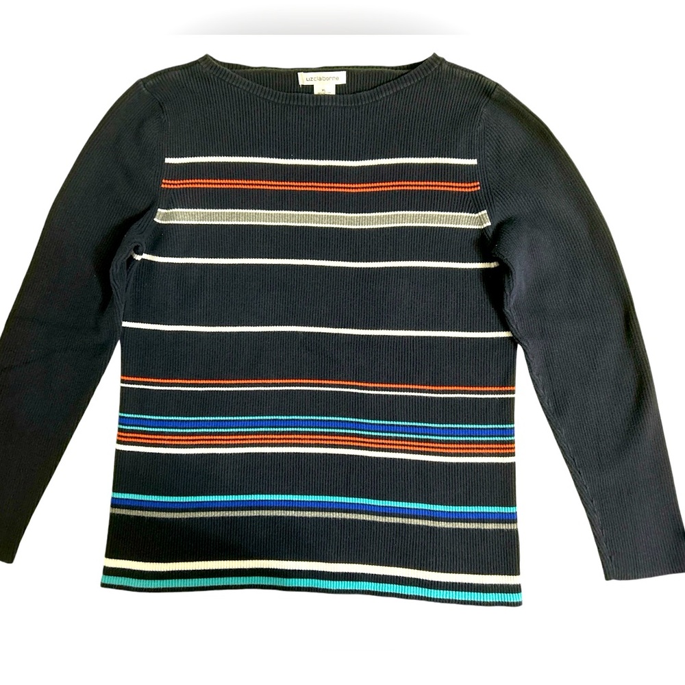 Liz Claiborne Ribbed Navy Sweater with Stripes Size XL